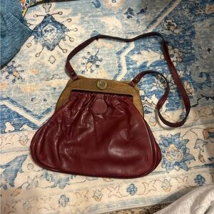 Vintage Etienne Aigner Oxblood Red Wood Handle Shoulder Purse